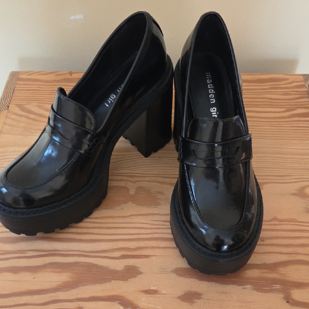 Madden Girl Glossy Black Platform Heels